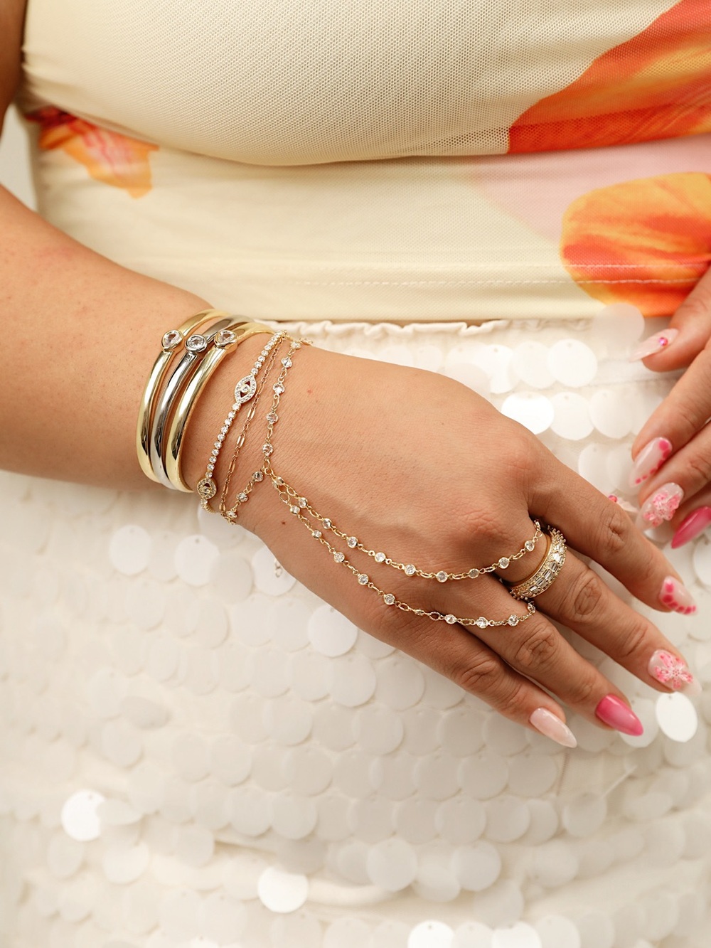Delicate Gold Chain Hand Bracelet with Crystal Accents